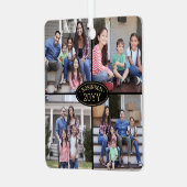 8 Fotocollage Familienaam Elegant Zwart en Goud Metalen Ornament (Voorkant links)