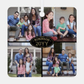 8 Fotocollage Familienaam Elegant Zwart en Goud Metalen Ornament (Achterkant)