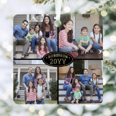 8 Fotocollage Familienaam Elegant Zwart en Goud Metalen Ornament