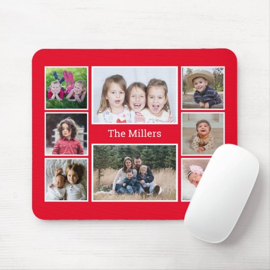 8 Fotocollage Familienaam Rood Muismat (Met muis)