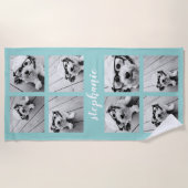 8 Fotocollage - Handgeschreven naam pastblauw Strandlaken (Voorkant)