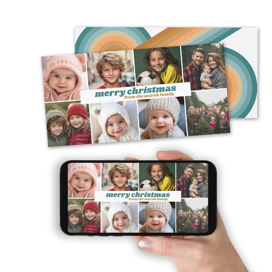 8 Fotocollage - Merry Christmas Retro Stripes Feestdagenkaart