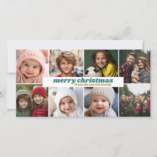 8 Fotocollage - Merry Christmas Retro Stripes Feestdagenkaart (Voorkant)