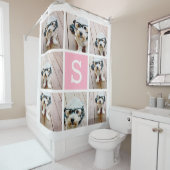 8 Fotocollage met één roze monogram Douchegordijn (In situ)