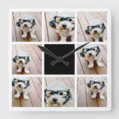 8 Fotocollage - met zwarte accentkleur Vierkante Klok (Voorkant)
