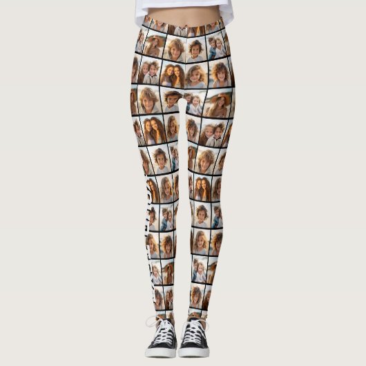 8 Fotocollage - Modern Minimal Grid met Tekst Leggings (Voorkant)