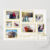 8 Fotocollage | Moderne gouden Lijsten Folie Feestdagenkaart (Voorkant)