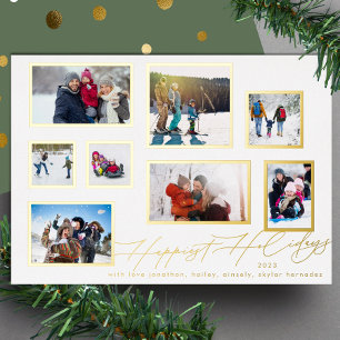 8 Fotocollage Moderne gouden lijsten Folie Feestdagenkaart