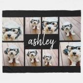 8 Fotocollage Voeg Jouw naam Calligrafie zwart toe Fleece Deken (Voorkant (Horizontaal))
