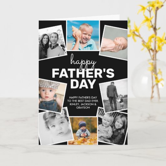 8 Fotocollage Zwart Happy Vaderdag Kaart (Gele Bloem)