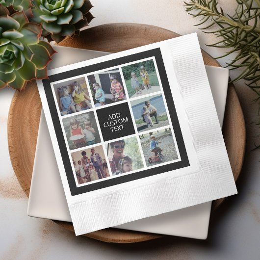 8 Fotocollage - zwart wit - Aangepaste tekst Servet