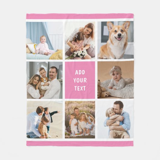 8 Fotofamilie Collage Roze Custom Fleece Deken (Voorkant)