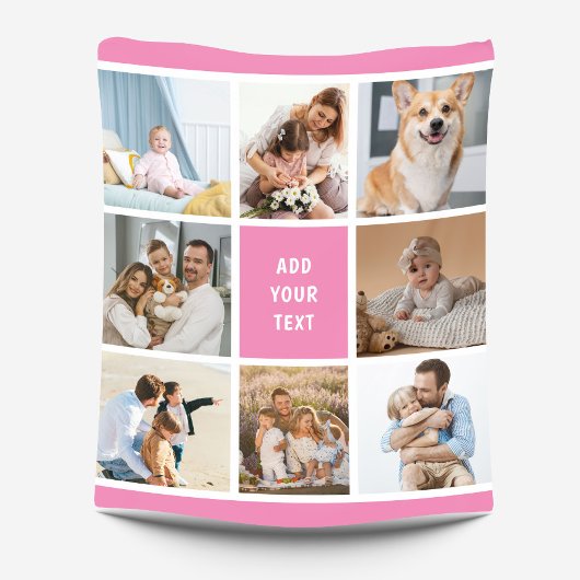8 Fotofamilie Collage Roze Custom Fleece Deken