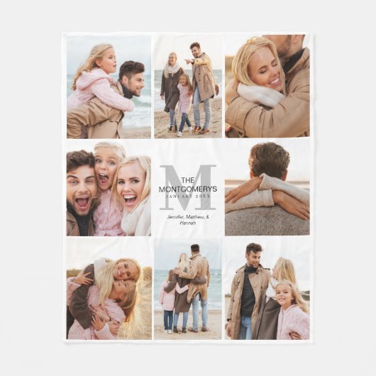 8 Fotofamilie Keepsake Fotocollage Fleece Deken (Voorkant)