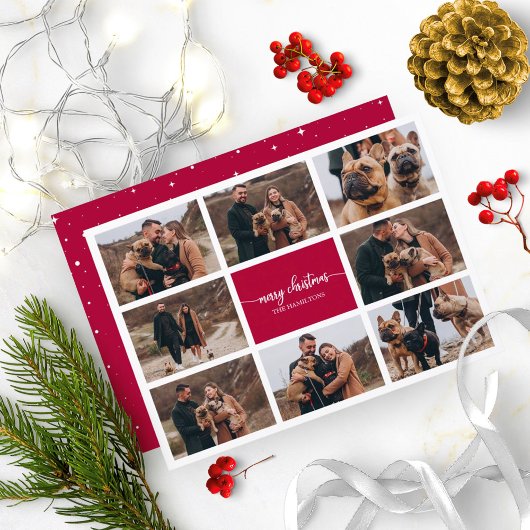 8 foto's collage stijlvol script prettig kerstfees kaart