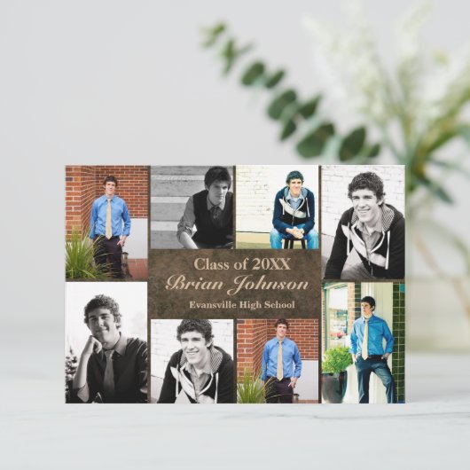 8 foto's Leer - 3x5 Afstuderen Aankondiging (Staand voorkant)