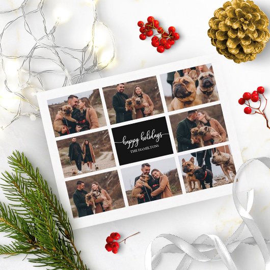 8 Foto's Prettige feestdagen Collage Black Kerstmi Briefkaart