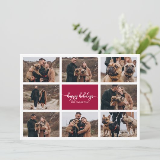 8 Foto's Prettige feestdagen Modern Collage Kerstm Kaart (Staand voorkant)