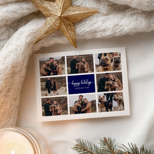 8 Foto's Prettige feestdagen Modern Collage Navy B Briefkaart
