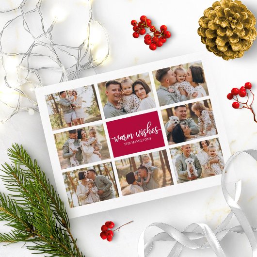 8 Foto's Warm Wishes Modern Collage Kerstmis Briefkaart