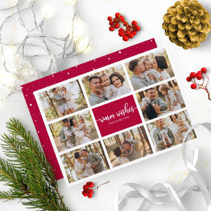 8 Foto's Warm Wishes Modern Collage Kerstmis Kaart