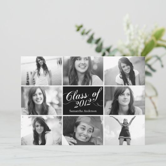 8 Fotoscript Afstuderen Invitation Black Kaart (Staand voorkant)