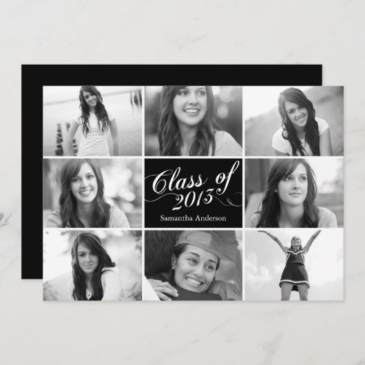8 Fotoscript Afstuderen Invitation Black Kaart (Voorkant / Achterkant)