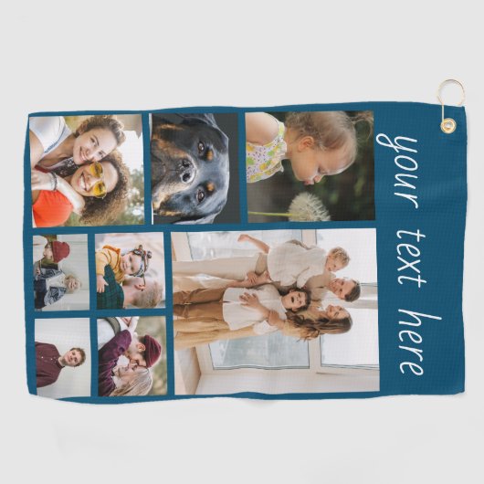 8 Fotosjabloon Collage met aangepaste tekst Golfhanddoek (Horizontaal)