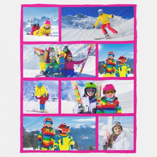 8 Gemengde Maat Fotocollage Hot Pink Fleece Deken (Voorkant)