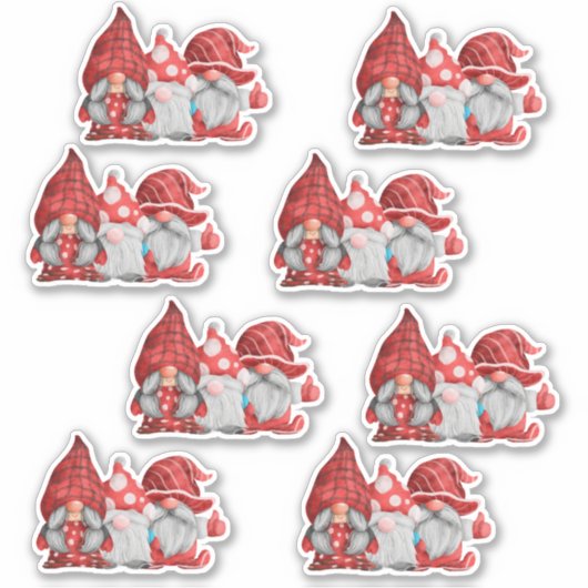 8 Gnomen stickers rood en blauw kerstfeest (Voorkant)
