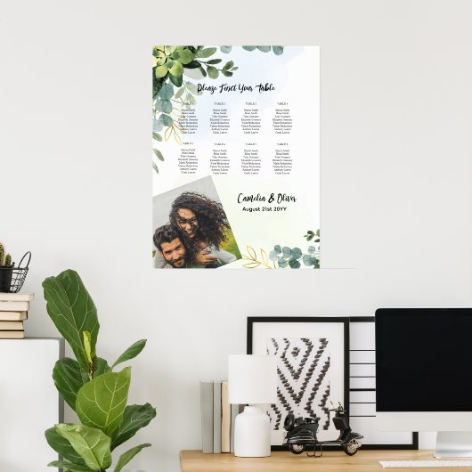 8 Grafiek Greenery PHOTO voor tafelbruiloft Poster (Thuiskantoor)