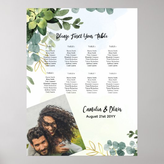 8 Grafiek Greenery PHOTO voor tafelbruiloft Poster (Voorkant)