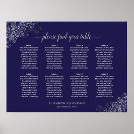 8 Grafiek Silver van de tafel-bruiloft op Navy Blu Poster