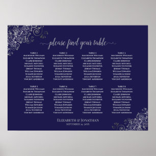 8 Grafiek Silver van de tafel-bruiloft op Navy Blu Poster