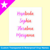 8 Handgeschreven Transparante Waterdichte Namen, M Sticker