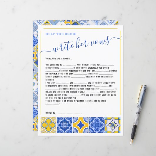 8 Help de bruid schrijven haar geloften Vrijgezell (Voorkant / Achterkant in situ)