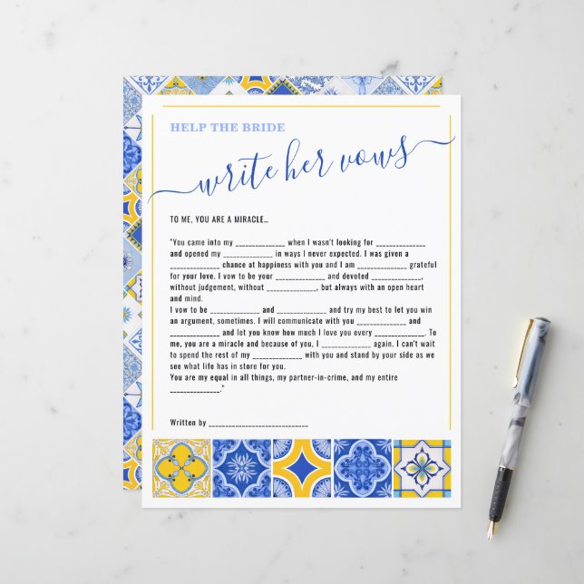 8 Help de bruid schrijven haar geloften Vrijgezell (Voorkant / Achterkant in situ)
