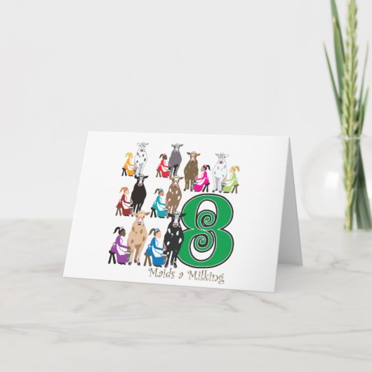 8 het Melken van meisjes Feestdagen Kaart (Voorkant)