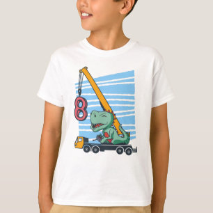 8 jaar 8e verjaardag Mobiele kraan Dinosaur T-shirt