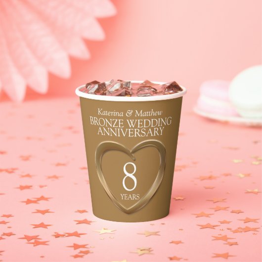 8 jaar brons bruiloft hart papieren bekers (Insitu)