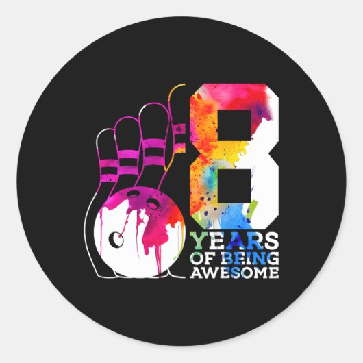 8 jaar Geweldige bowling 8e verjaardag Ronde Sticker (Voorkant)