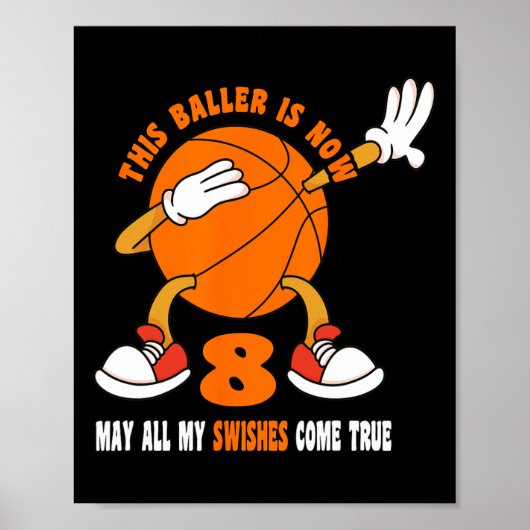 8 jaar Happy 8th Birthday Basketball 8th Birth Poster (Voorkant)