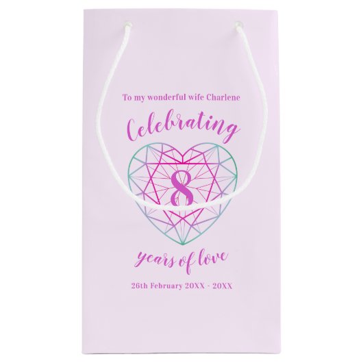 8 jaar liefde tourmaline twee tooncadeautas klein cadeauzakje (Achterkant)