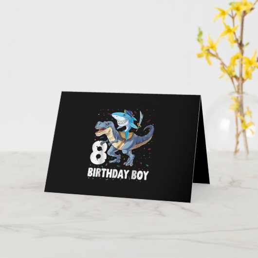 8 jaar oud, 8e verjaardag Jongen Shark Dinosaur Pr Kaart (Gele Bloem)