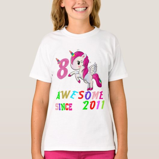 8 jaar oud 8e verjaardag Unicorn Shirt Girl (Voorkant)