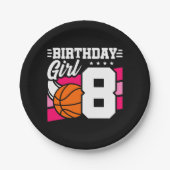 8 Jaar Oud Basketbal Party 8e Verjaardag Meisje Papieren Bordje (Voorkant)