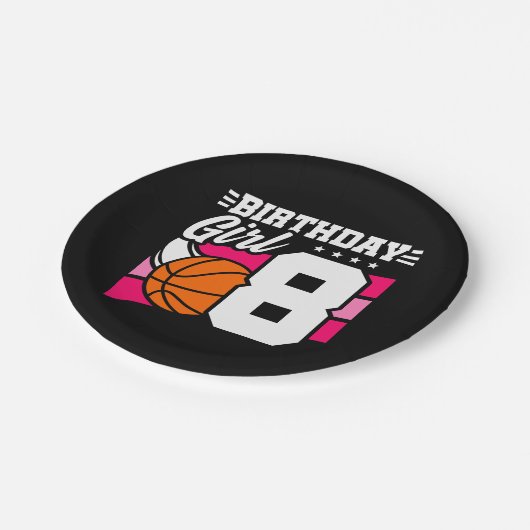 8 Jaar Oud Basketbal Party 8e Verjaardag Meisje Papieren Bordje (Gekanteld)