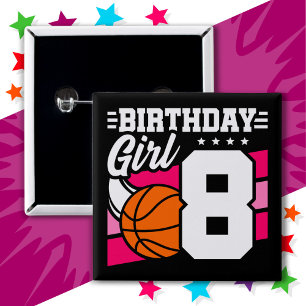 8 Jaar Oud Basketbal Party 8e Verjaardag Meisje Vierkante Button 5,1 Cm