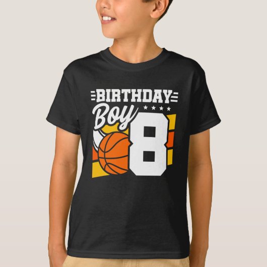 8 Jaar Oud Basketbal Party Thema 8e Verjaardag Jon T-shirt (Voorkant)