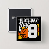 8 Jaar Oud Basketbal Party Thema 8e Verjaardag Jon Vierkante Button 5,1 Cm (Voorkant /achterkant)
